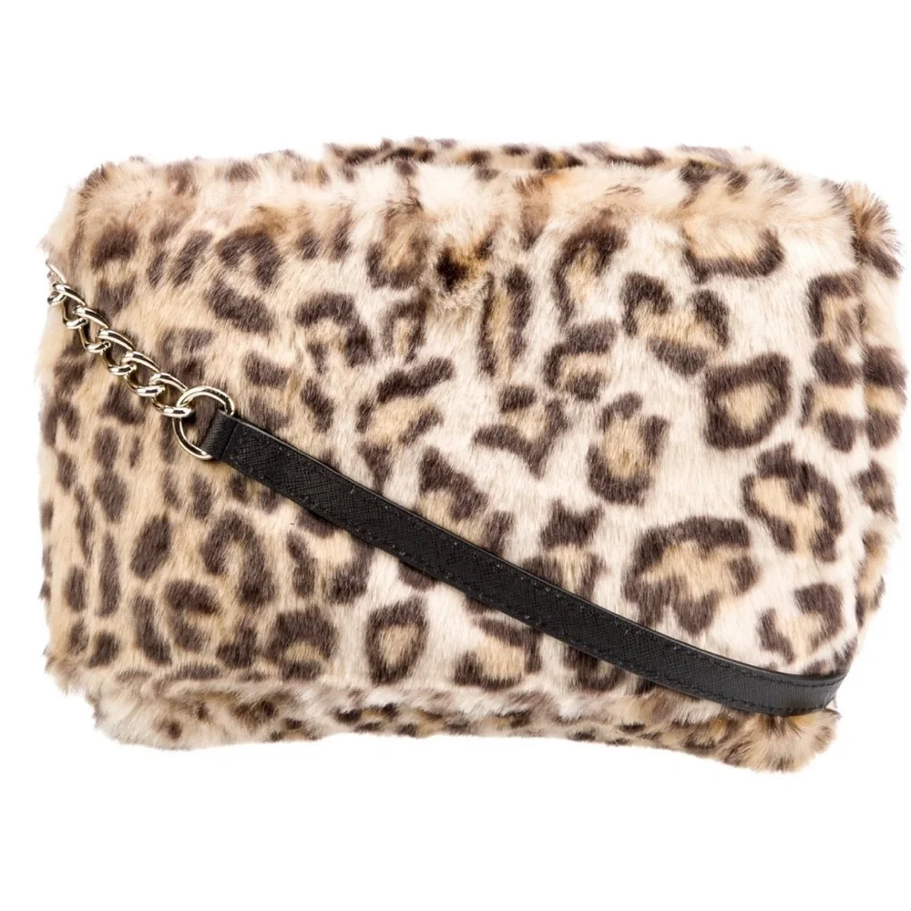 Kate Spade Run Wild Leopard Print Faux Fur Muff Cat Crossbody Bag - Picture 3 of 16